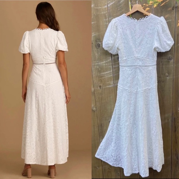White Lace Puff Sleeve High Low Dress 🌿 - Picture 3 of 10